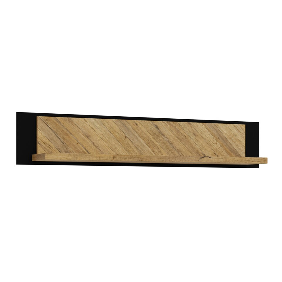 image 1 of Nikomedes Wall Shelf 140cm in Spica Oak/Matt Black/Bartex Oak