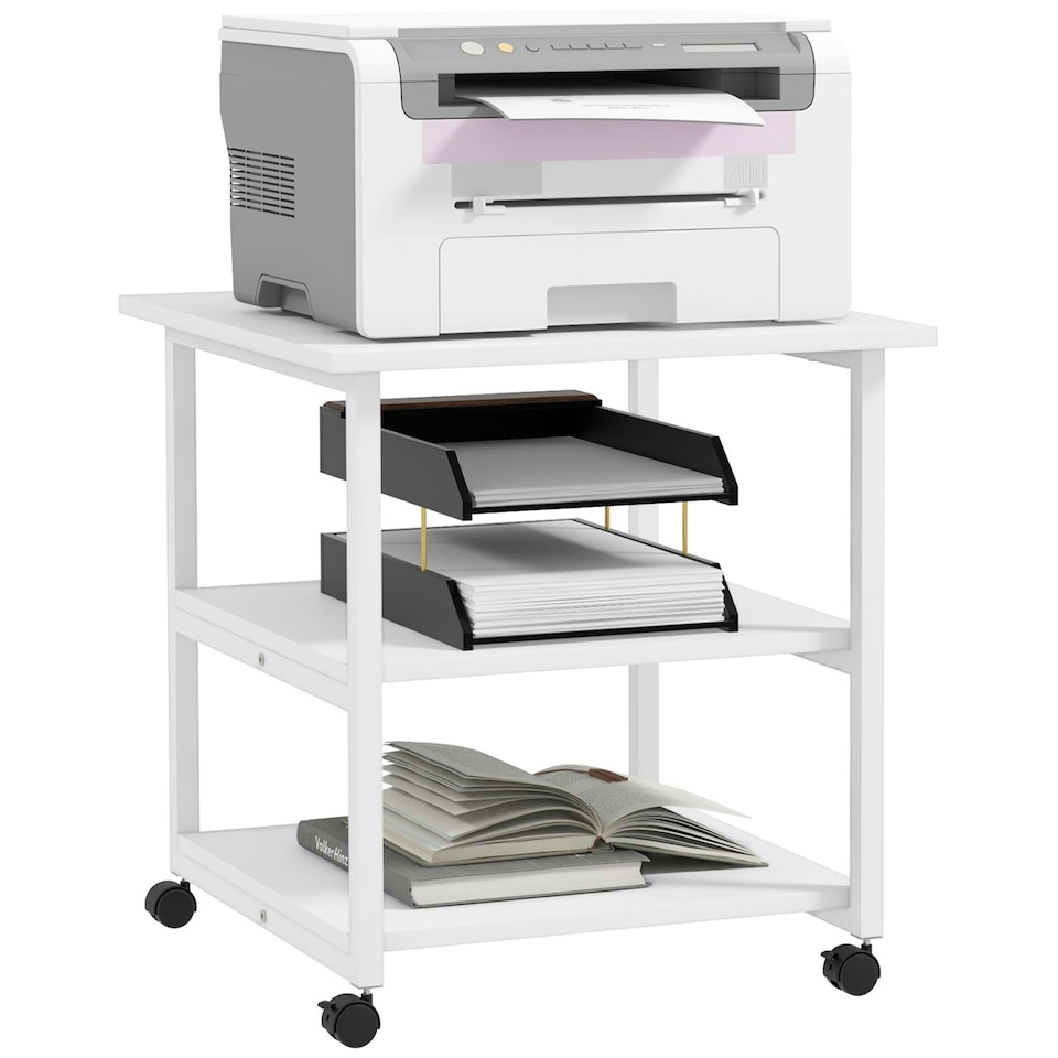 image 1 of HOMCOM Mobile Printer Stand with Storage Printer Table for Home Office White