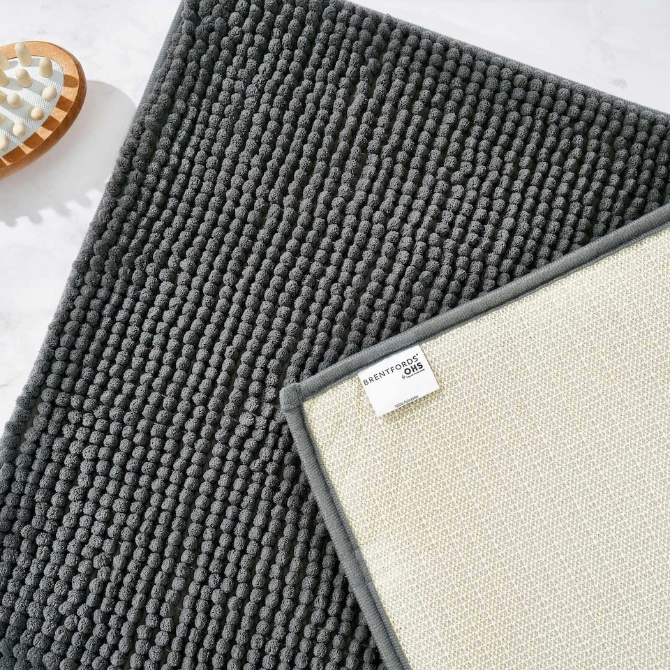 image 1 of OHS Soft Microfibre Non-Slip Absorbent Noodle Bobble Chenille Bath Mat, 75x45cm - Charcoal