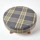 image 3 of Homescapes Grey and Yellow Tartan Fabric Flat Circular Stool with Wooden Legs | Grey | 62 x 62 x 30 cm