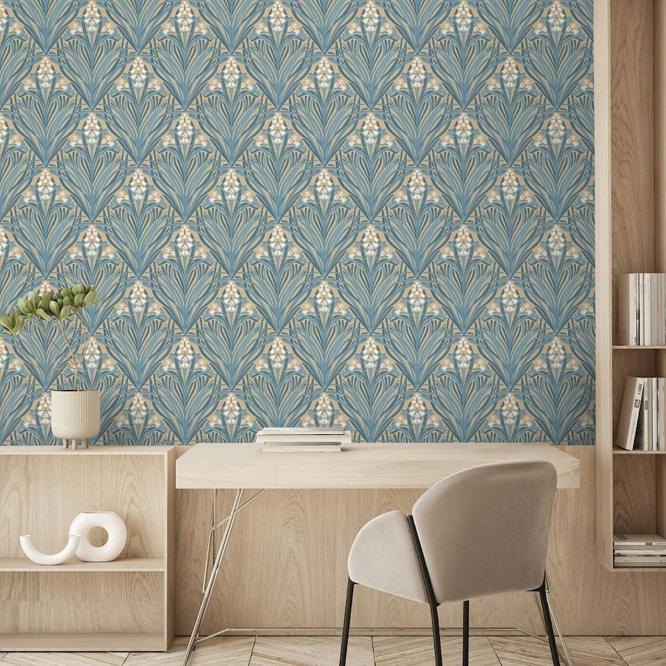 image 1 of Muriva Elegance Bellflowers Wallpaper - Ochre/Green - 10m x 53cm Yellow