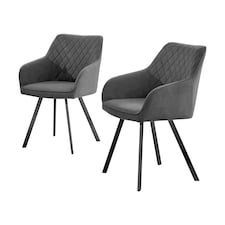 Furniturebox 2x Falun Dark Grey Fabric Black Leg Dining Chairs