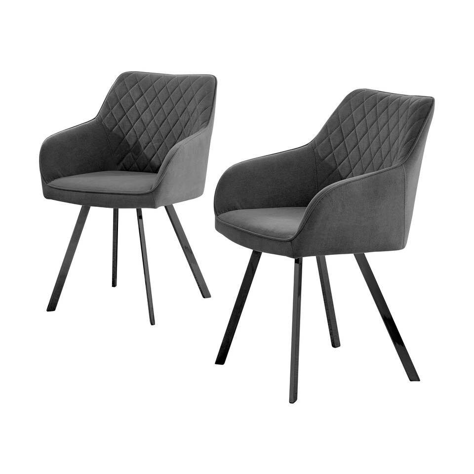 image 1 of Furniturebox 2x Falun Dark Grey Fabric Black Leg Dining Chairs