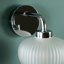 ValueLights Amaia Pair of Polished Chrome IP44 Single Frosted Ribbed Glass Wall Lights