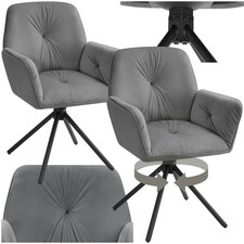 Swivel Chair Lenia - upholstered, padded, 56.5 x 54 x 86 cm - Set of 2 Grey | Velvet Look Anthracite/Black