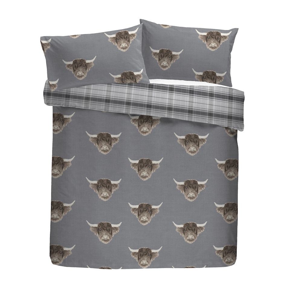image 1 of Fusion Highland Cow Duvet Cover Set Grey