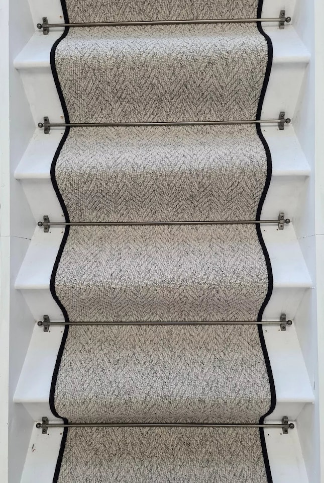 image 1 of Herringbone Mirage Grey Stair Runner with 100 % Wool Edge
