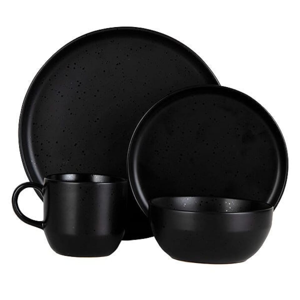 image 1 of Barbary & Oak Luna 16 Piece Dinnerware Set Black