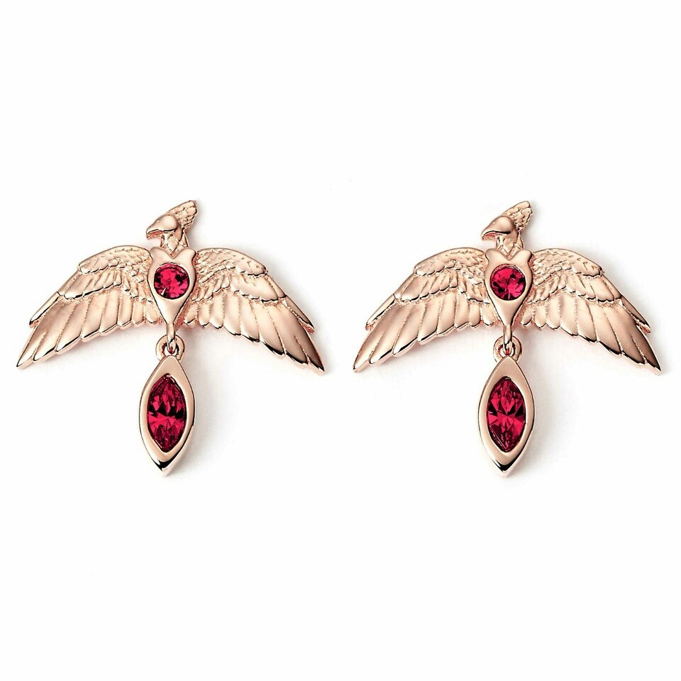 image 1 of Harry Potter Sterling Silver Rose Gold Plated Fawkes Earrings with Crystals HPSE0113
