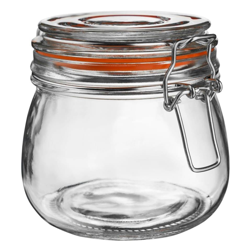 image 1 of Argon Tableware Glass Storage Jars with Labels - 500ml - Orange Seal - Pack of 6