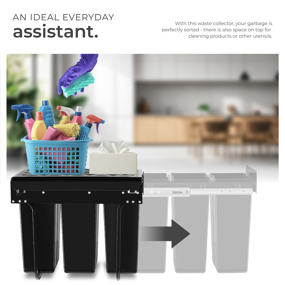 image 1 of Kitchen Bin Ashlyn - 3 compartments, telescopic rails, 30L total capacity