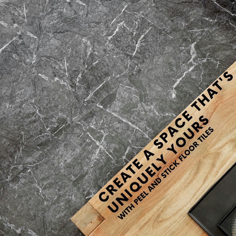 image 1 of NOVECRAFTO Self Adhesive Vinyl Floor Tiles - 12x12 in (30.5x30.5cm) - Waterproof 1.5mm Thick Peel & Stick Flooring - Luxe Marble Effect for Kitchen | Black | 5.57 sqm