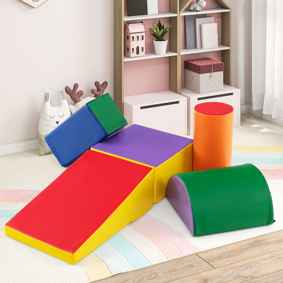 image 1 of COSTWAY 5 Pieces Kids Climb and Crawl Foam Play Set Children's Educational Software