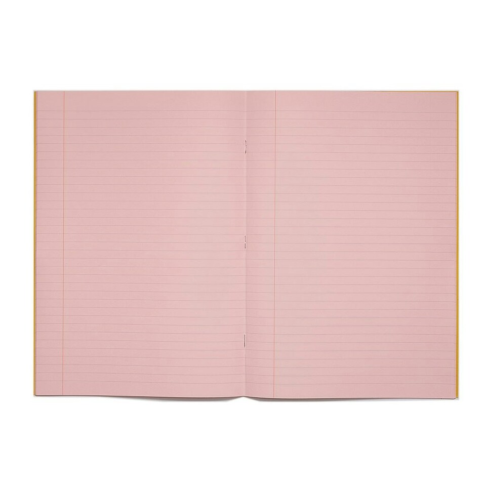 image 1 of Pack of 10 Rhino A4 48 Page Yellow with Pink Tinted Paper 8mm Lined with Margin Exercise Books