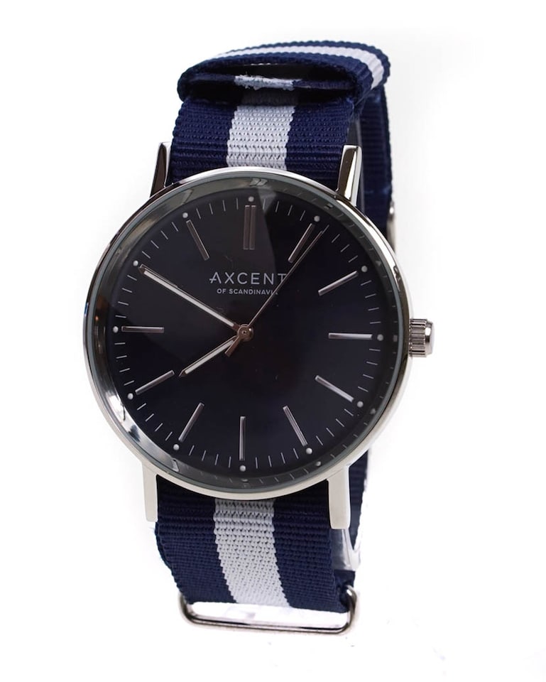 image 1 of Blue & White Watch by Axcent Of Scandinavia X68004-24 | Multi | Navy Blue with White Stripes