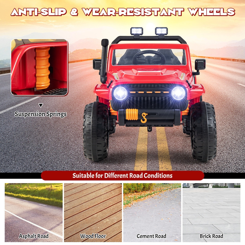 image 1 of COSTWAY 2-Seater Powered Electric UTV Large Kids car Red