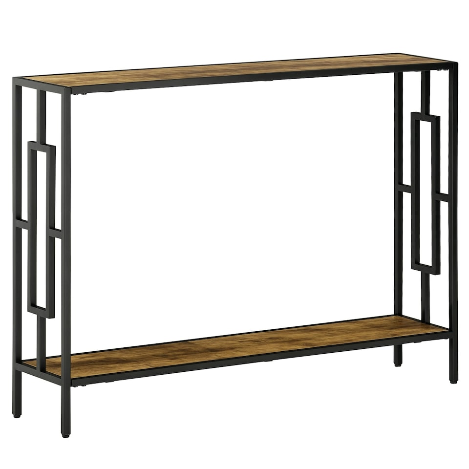 image 1 of HOMCOM Industrial Console Table w/ Storage Shelf Black Metal Frame Rustic Brown Brown | Rustic Brown
