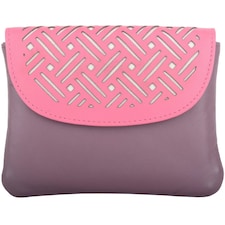 Laser Cut Genuine Leather Credit Card Money Holder Wallet Purse Pink | Grape/Rose