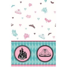 Unique Party Plastic Fairytale Princess Party Table Cover - Pink/Teal/White - One Size