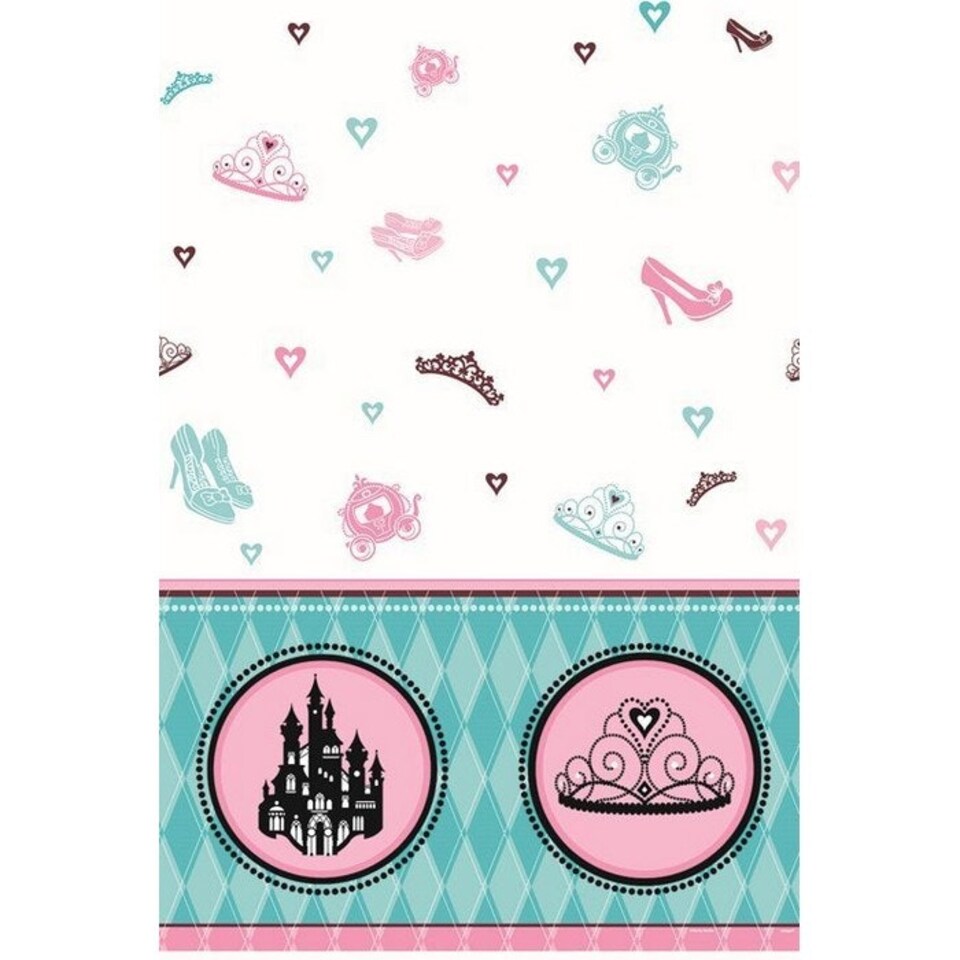 Unique Party Plastic Fairytale Princess Party Table Cover - Pink/Teal/White - One Size