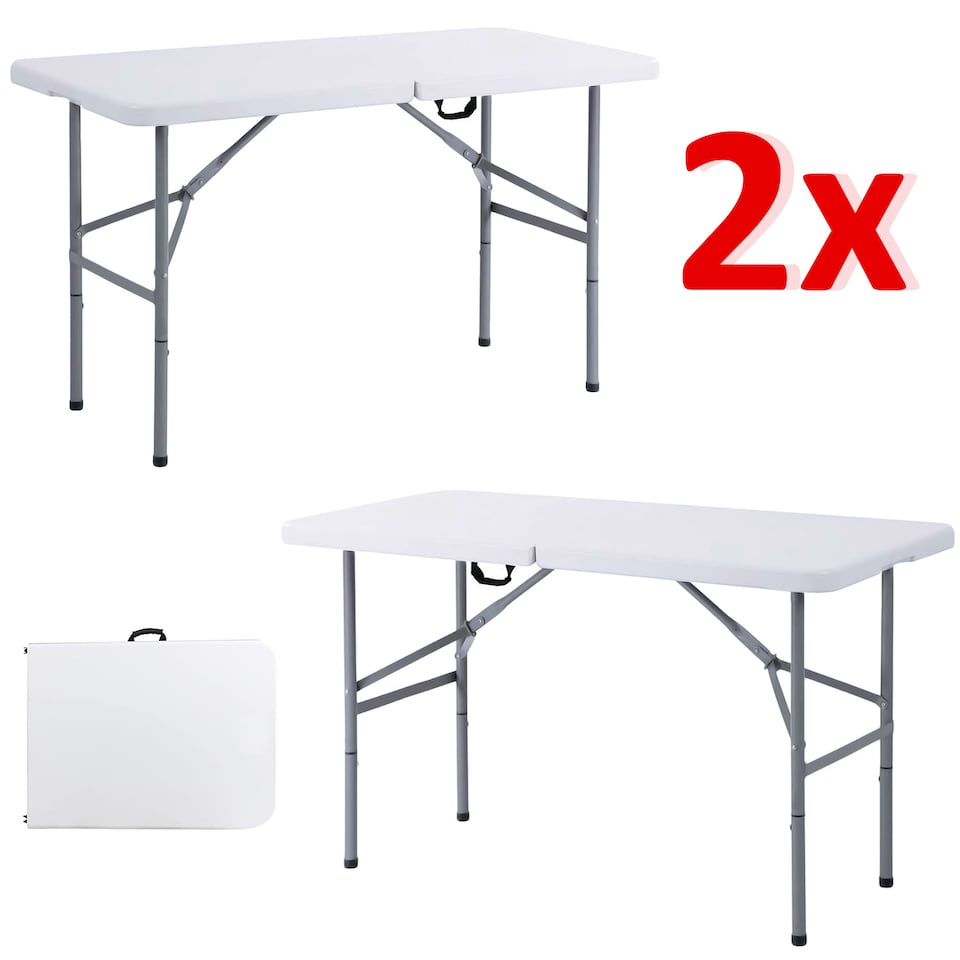 image 1 of 2x 4ft Catering Camping Heavy Duty Folding Trestle Table Picnic BBQ Party