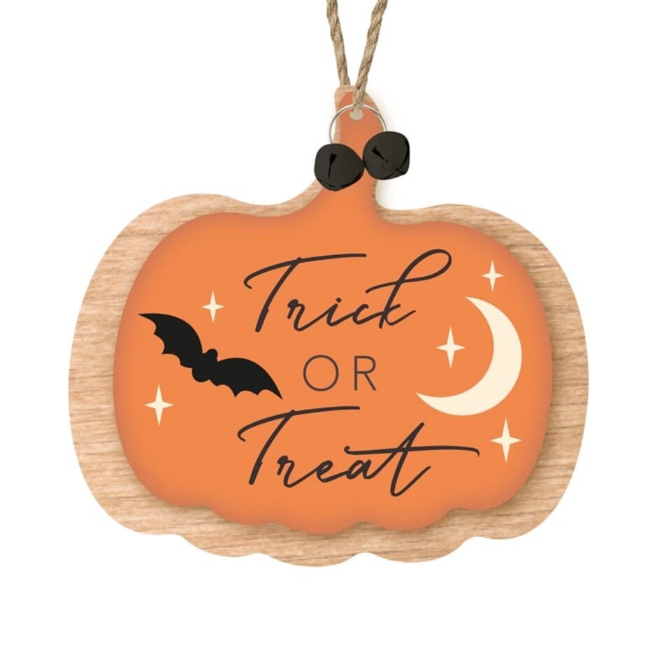 Heaven Sends Halloween Trick or Treat Wooden Pumpkin Hanging Decoration