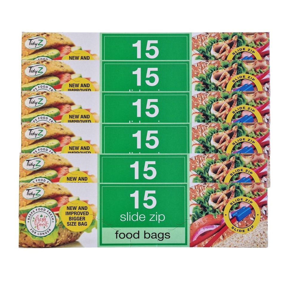TidyZ Slide Zip Food Bags 15 Assorted Pack