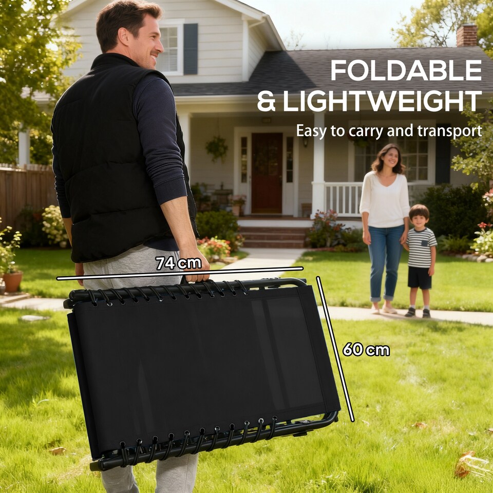 image 1 of Outsunny Foldable Sun Lounger, Outdoor 4 Level Adjustable Backrest Reclining Chaise Chair, Steel Frame Recliner Chair for Camping, Hiking, Black