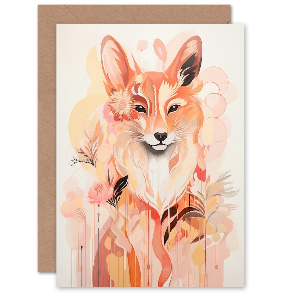 image 1 of Floral Spirit Fox Animal Boho Calm Pastel Birthday Card