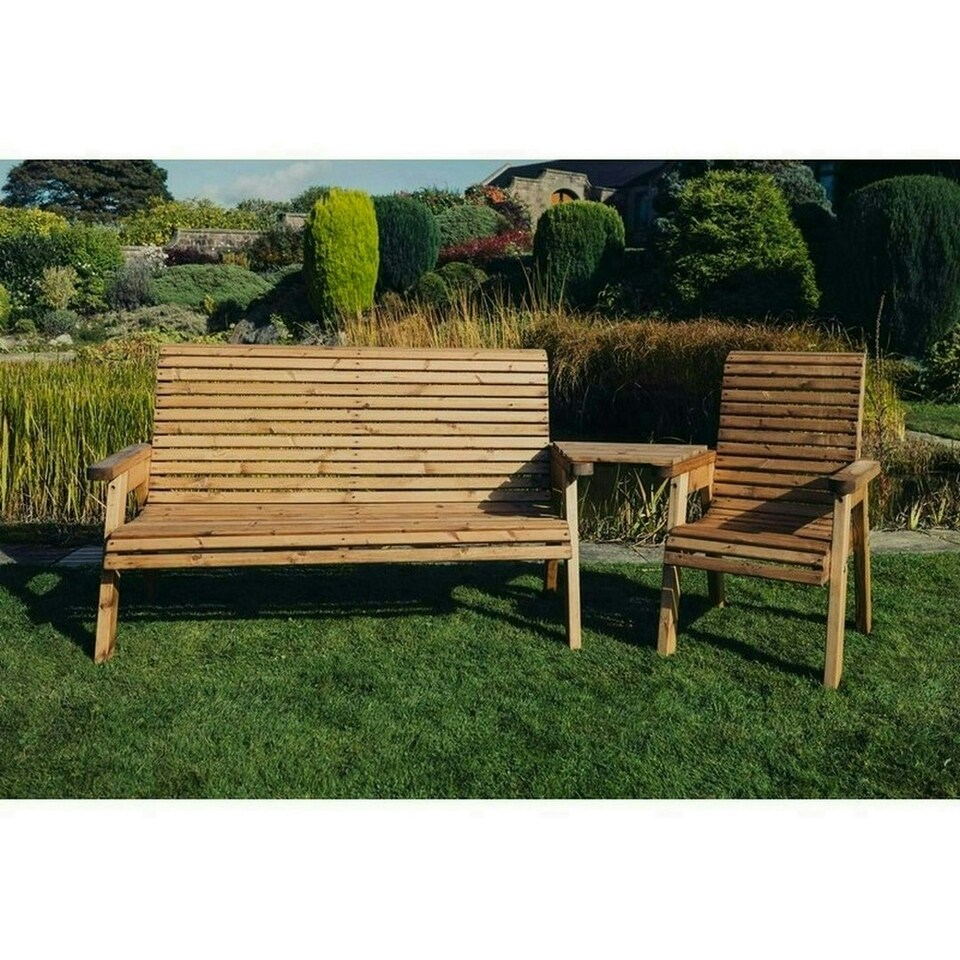 image 1 of Valley 4 Seat Set 1XC 1X3B Angled Tray - Timber - L100 x W270 x H95 cm - Fully Assembled - Set of Waterproof Cushions Included