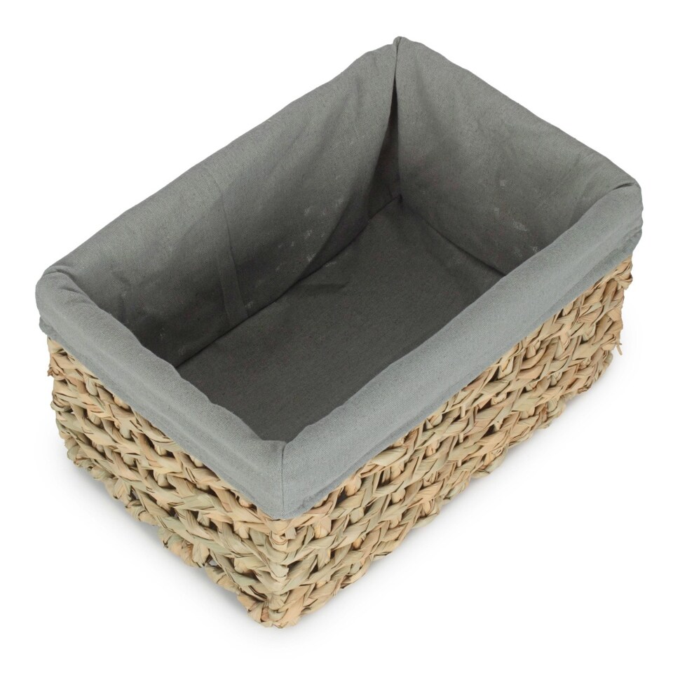 image 1 of Set of 4 Thatch Grass Woven Storage Basket with Grey Cotton Lining | Green | Green | Not provided