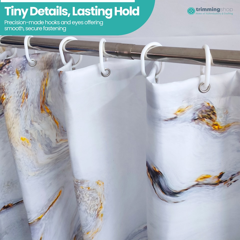 image 1 of White & Grey Marble Polyester Shower Curtain with 12 Hooks - 180x200cm