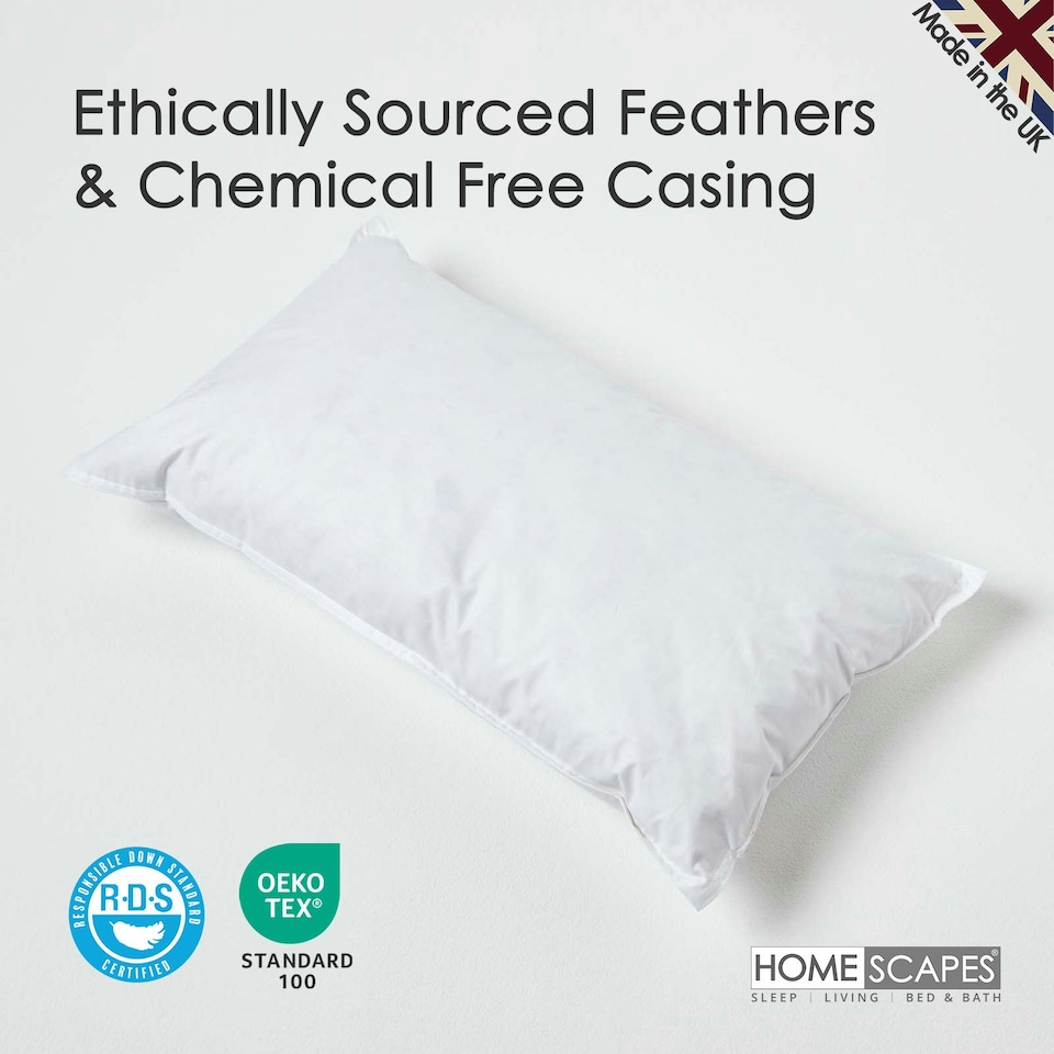 image 1 of Homescapes Luxury Duck Feather Cushion Pad Insert Inner 50 x 30 cm (20 x 12") White