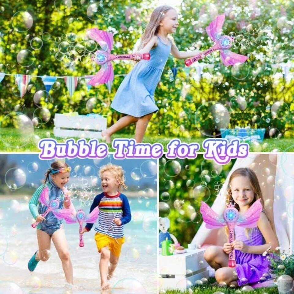 image 1 of Princess Bubble Wand for Kids - Musical Light Up Bubble Machine with Detachable Wings - Indoor Outdoor Birthday Gift