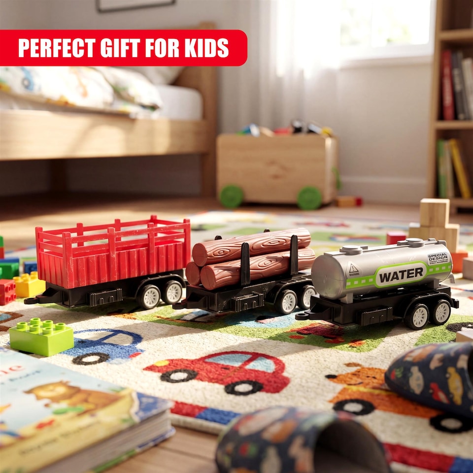image 1 of The Magic Toy Shop Farm Tractor Trailer Toy Set Durable Plastic Playset for Kids Fun