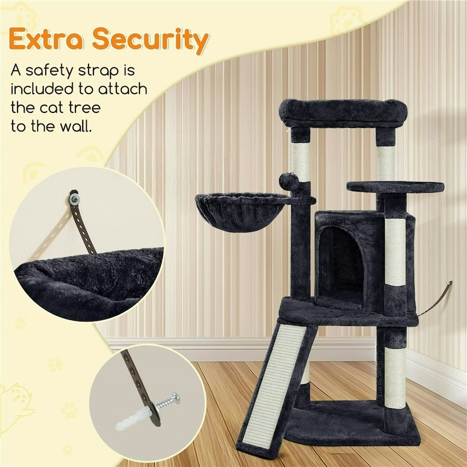 image 1 of Yaheetech 106 cm Kitten Tree Tower with Natural Sisal  Black