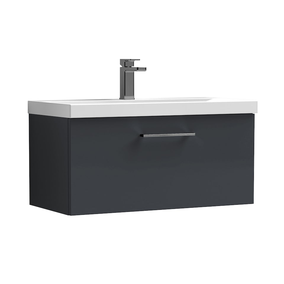 image 1 of 800mm Wall Hung 1 Drawer Vanity Basin Unit, Dark Grey, Pewter Handle | Grey | Soft Black | 399 x 810 x 390mm
