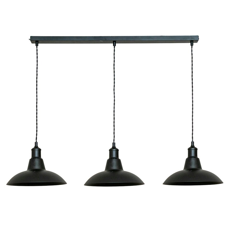 image 1 of ValueLights Civic Matte Black Metro Dome 3 Drop Diner Bar Matte Black Ceiling Pendant Light Black