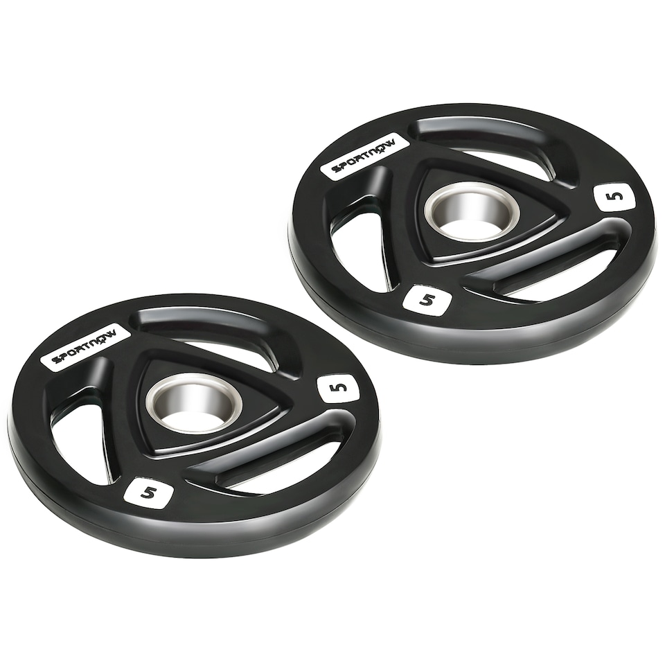 image 1 of SPORTNOW Two 5kg Olympic Weight Plates for Barbell, with Tri-Grips