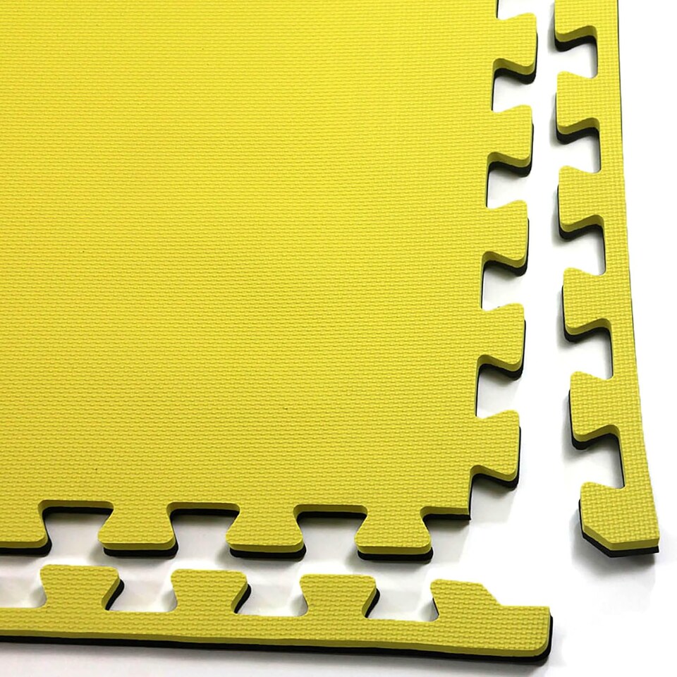 image 1 of Actiasmat Interlocking Exercise Mat, Red/Blue Reversible, 40mm Thick, 1m x 1m, Single Mat (Black/Yellow, 40mm Thick)