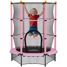 HOMCOM 4.6FT Kids Trampoline with Safety Enclosure for Ages 3-10 Years | Pink | Pink