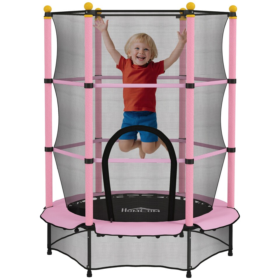 image 1 of HOMCOM 4.6FT Kids Trampoline with Safety Enclosure for Ages 3-10 Years | Pink | Pink