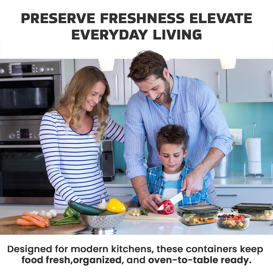 image 1 of 380ml Meal Prep Glass Containers with Airtight Lids Clip Lock Takeaway Containers Pack 1
