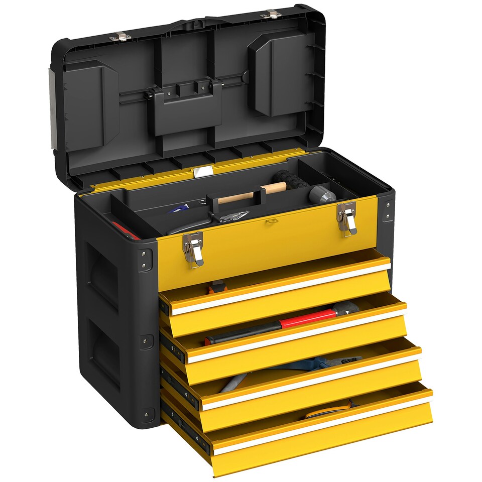 image 1 of HOMCOM 4 Drawers Large Tool Box, Steel Toolbox with Handle, Yellow Yellow | Black