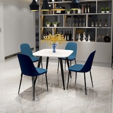 Aspen Tapered Legs Square Dining Table and 4 Duo Plastic Seat Chairs with Metal Legs - White/Blue/Black - Flat Packed White
