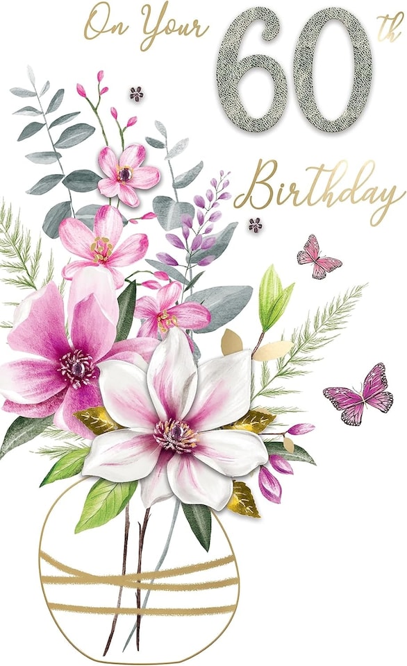 image 1 of Embellished Vase Of Flowers 60th Birthday Card