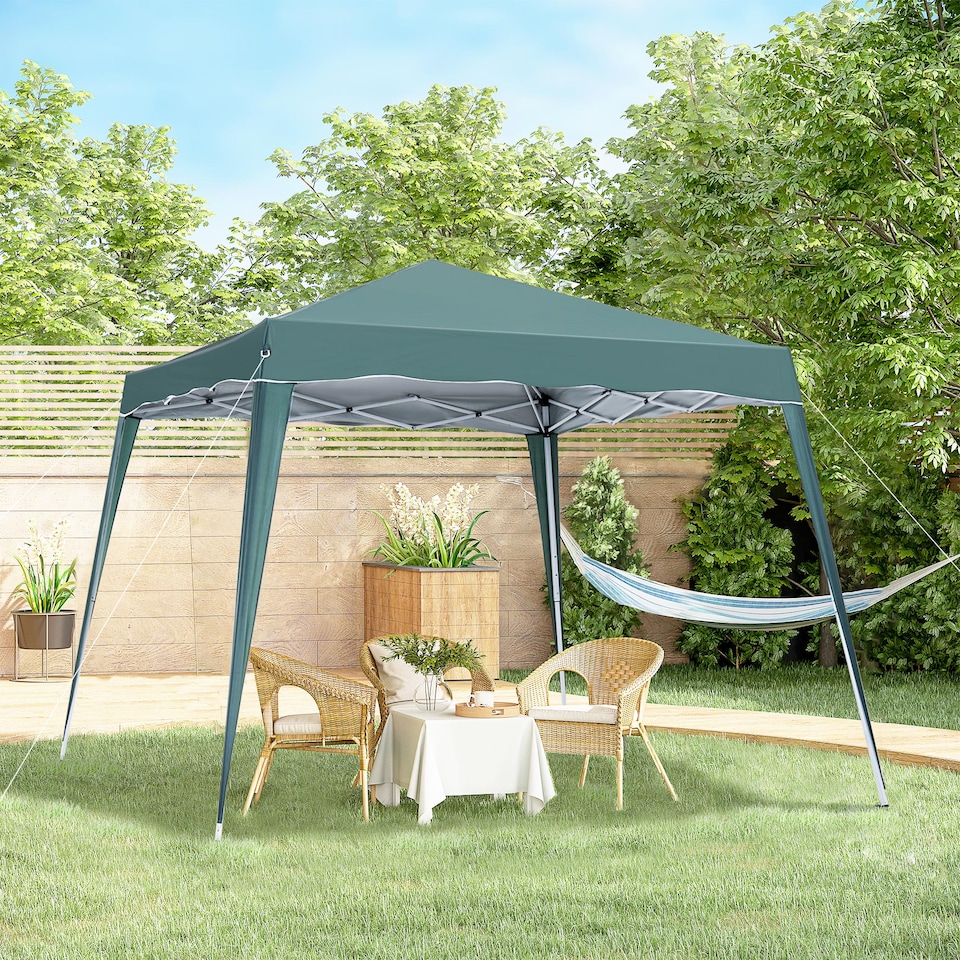image 1 of Outsunny 3 M x 3 M Base 2.5 M x 2.5 M Top Pop Up Gazebo, 2 Person Setup Instant with Carry Bag, Height Adjustable Slant Leg Party Tent Instant Event Shelter for Garden, Patio | Green