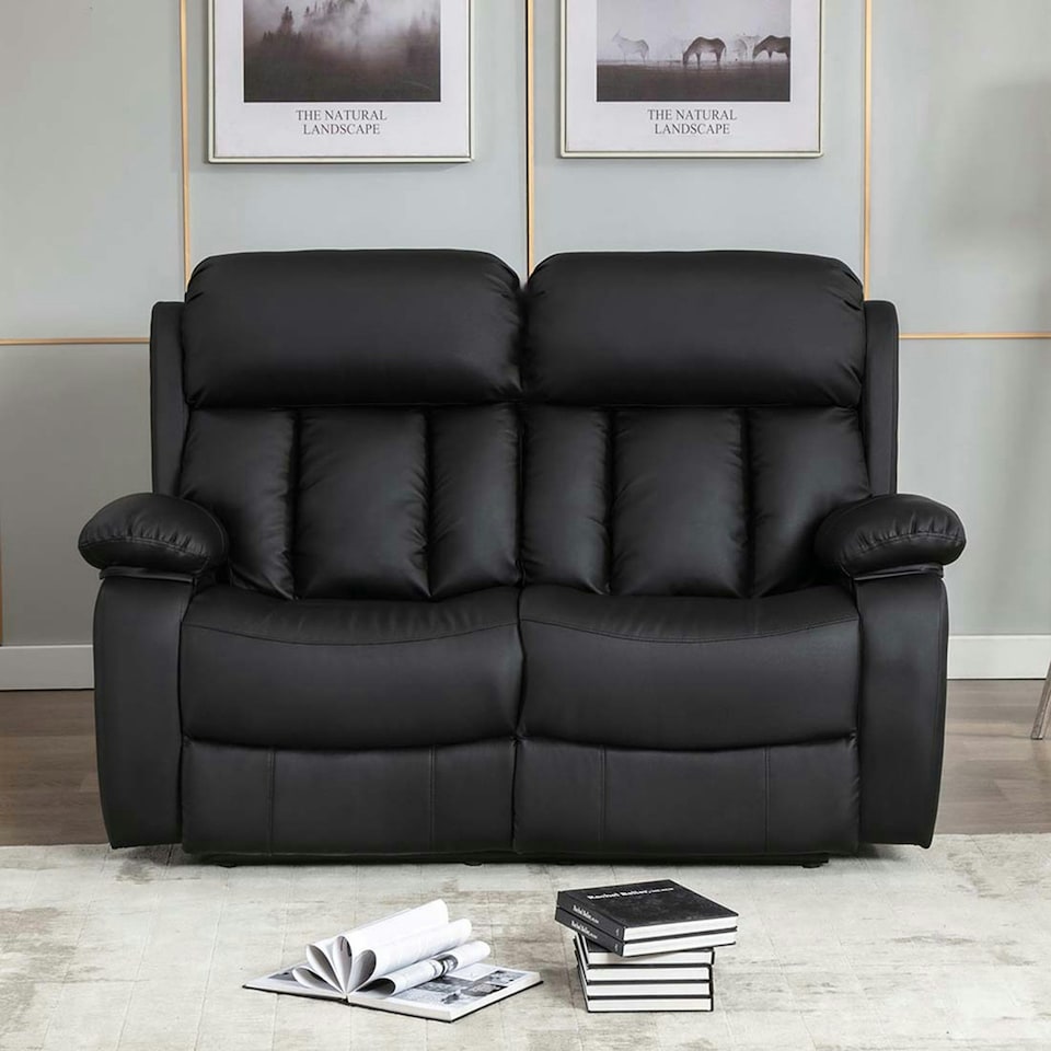 image 1 of Chester 2 Seater Electric High Back Bonded Leather Recliner Sofa (Black)