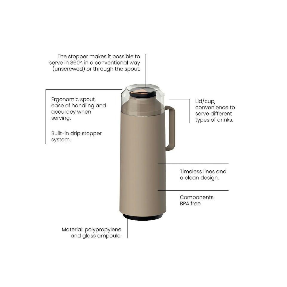 image 1 of Tramontina Thermal Flask with Cup Lid and Interior Glass Container (Beige, 1.0l)