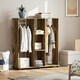 image 2 of HOMCOM Mobile Double Open Wardrobe w/ Clothes Hanging Rail, Rustic Brown 